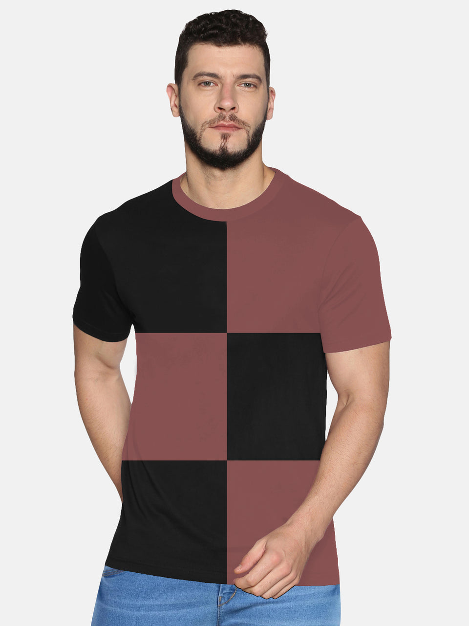Men MultiColor ColorBlock Trendy Round Neck Organic Cotton Half Sleeve Casual T-Shirt