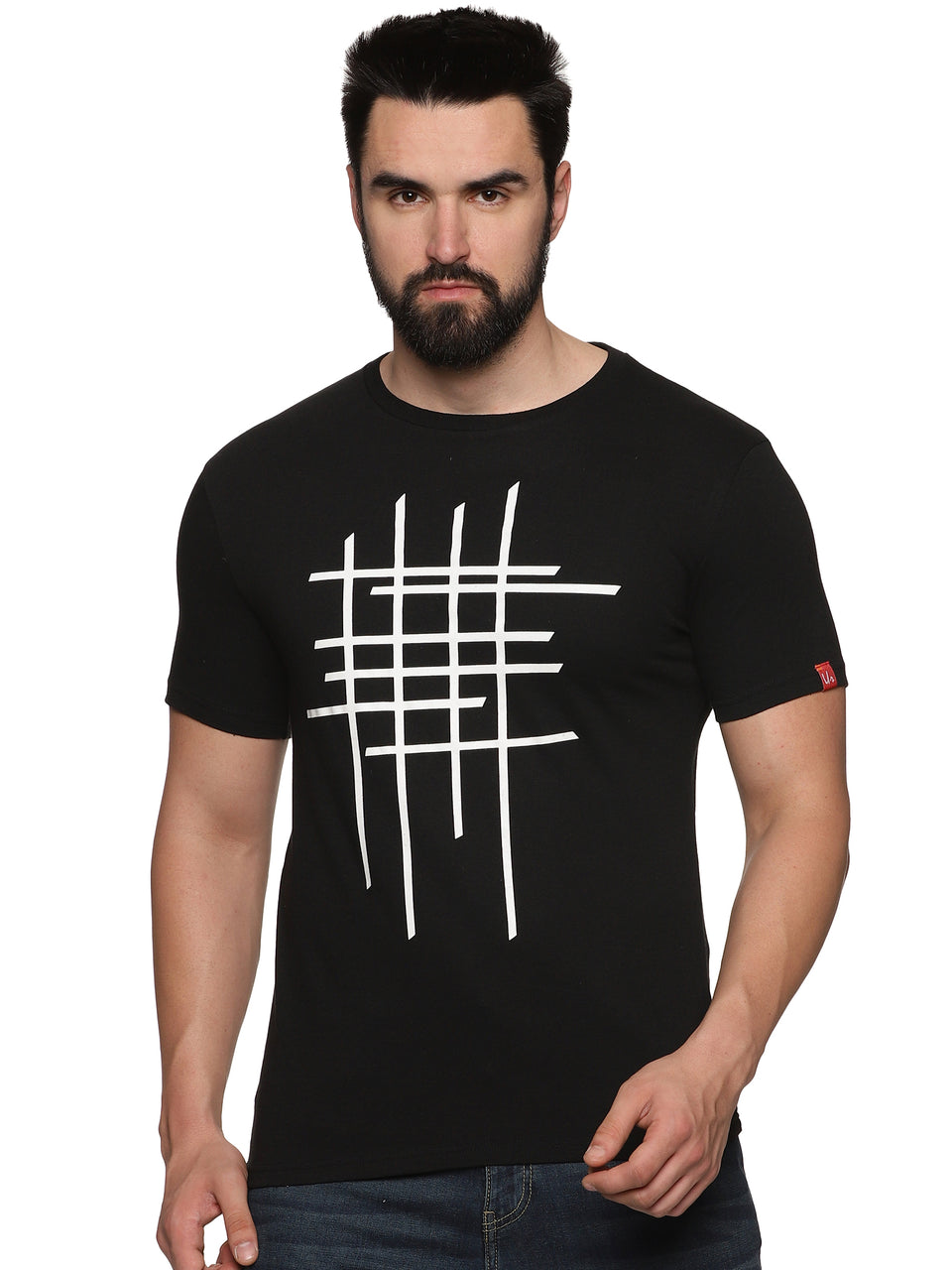 Men Black Printed Trendy Round Neck Organic Cotton Half Sleeve Casual T-Shirt