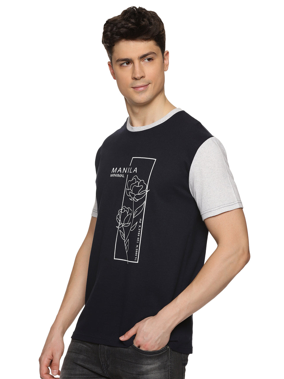 Men Navy Printed Trendy Round Neck Organic Cotton Half Sleeve Casual T-Shirt