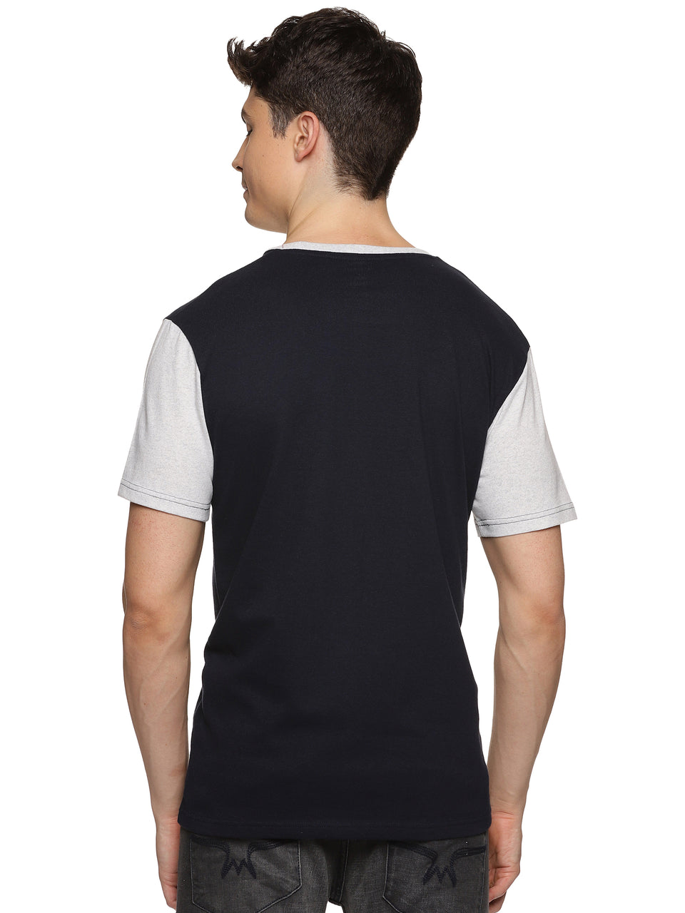 Men Navy Printed Trendy Round Neck Organic Cotton Half Sleeve Casual T-Shirt