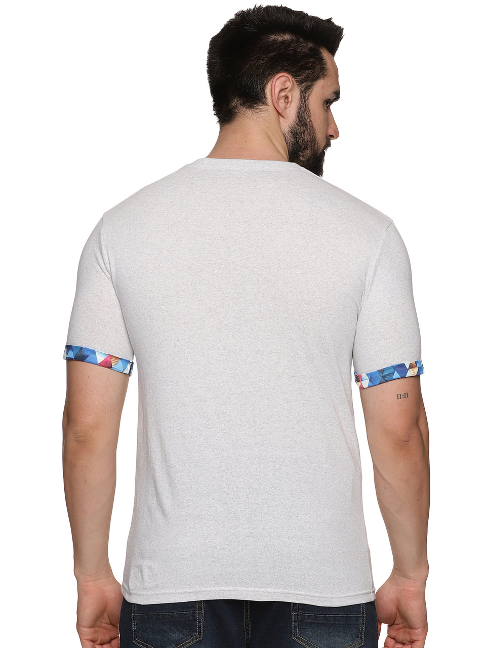 Men White Printed Trendy Round Neck Organic Cotton Half Sleeve Casual T-Shirt