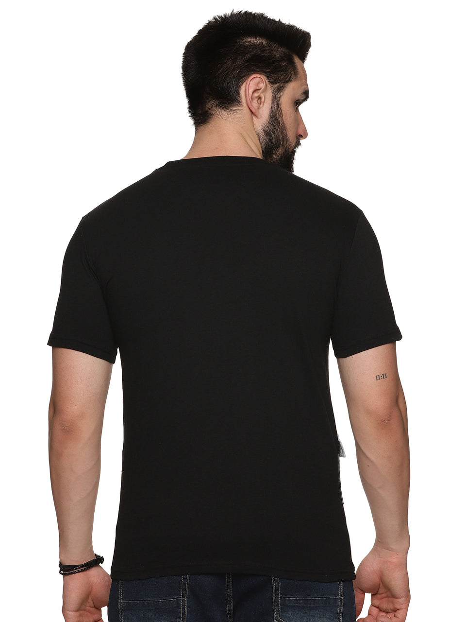 Men Black Melange ColorBlock Trendy Round Neck Organic Cotton Half Sleeve Casual T-Shirt