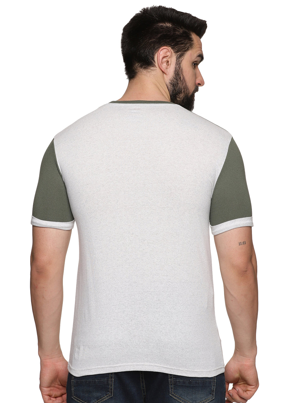 Men Olive & White  Printed Trendy Round Neck Organic Cotton Half Sleeve Casual T-Shirt