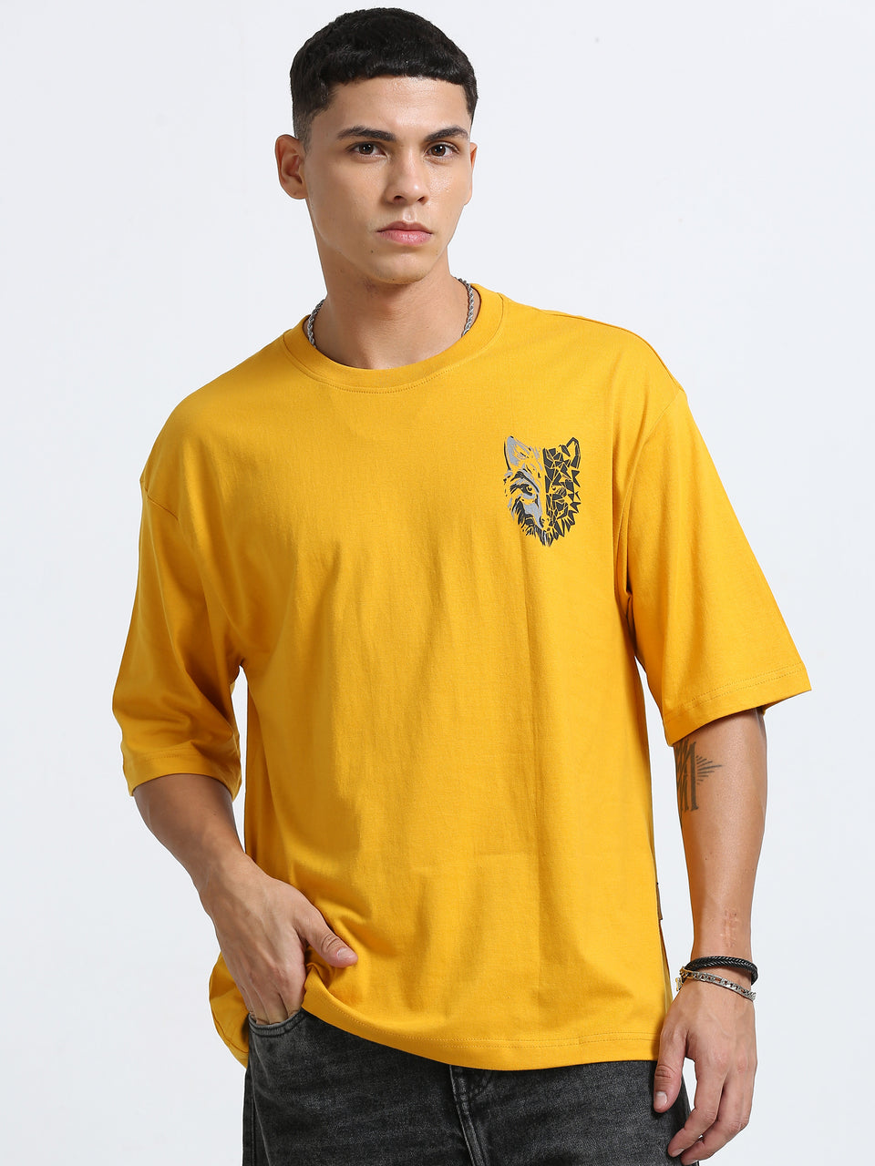 Men Yellow Printed Oversized  Stylish T-shirt