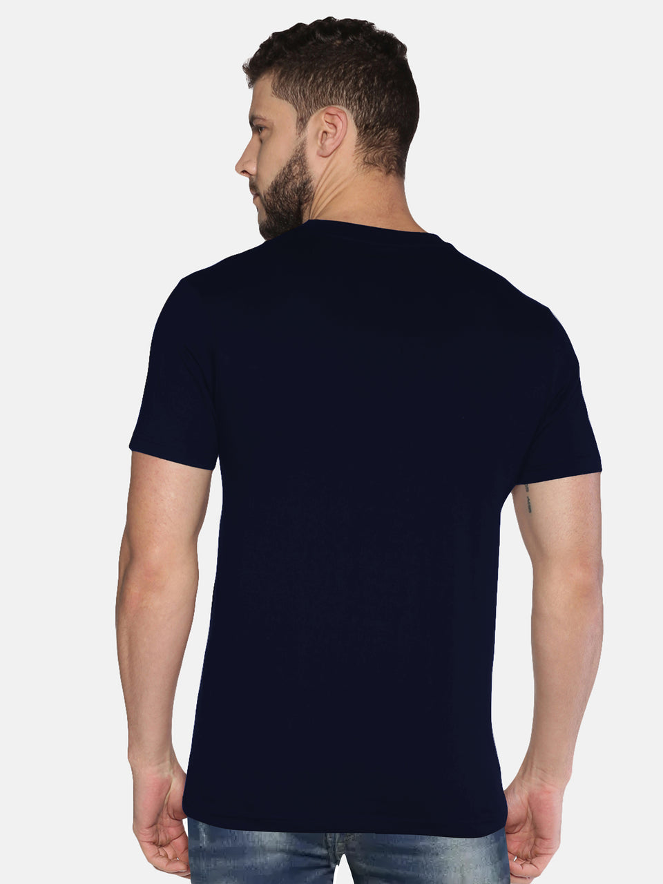 Men Navy  Printed Trendy Round Neck Organic Cotton Half Sleeve Casual T-Shirt