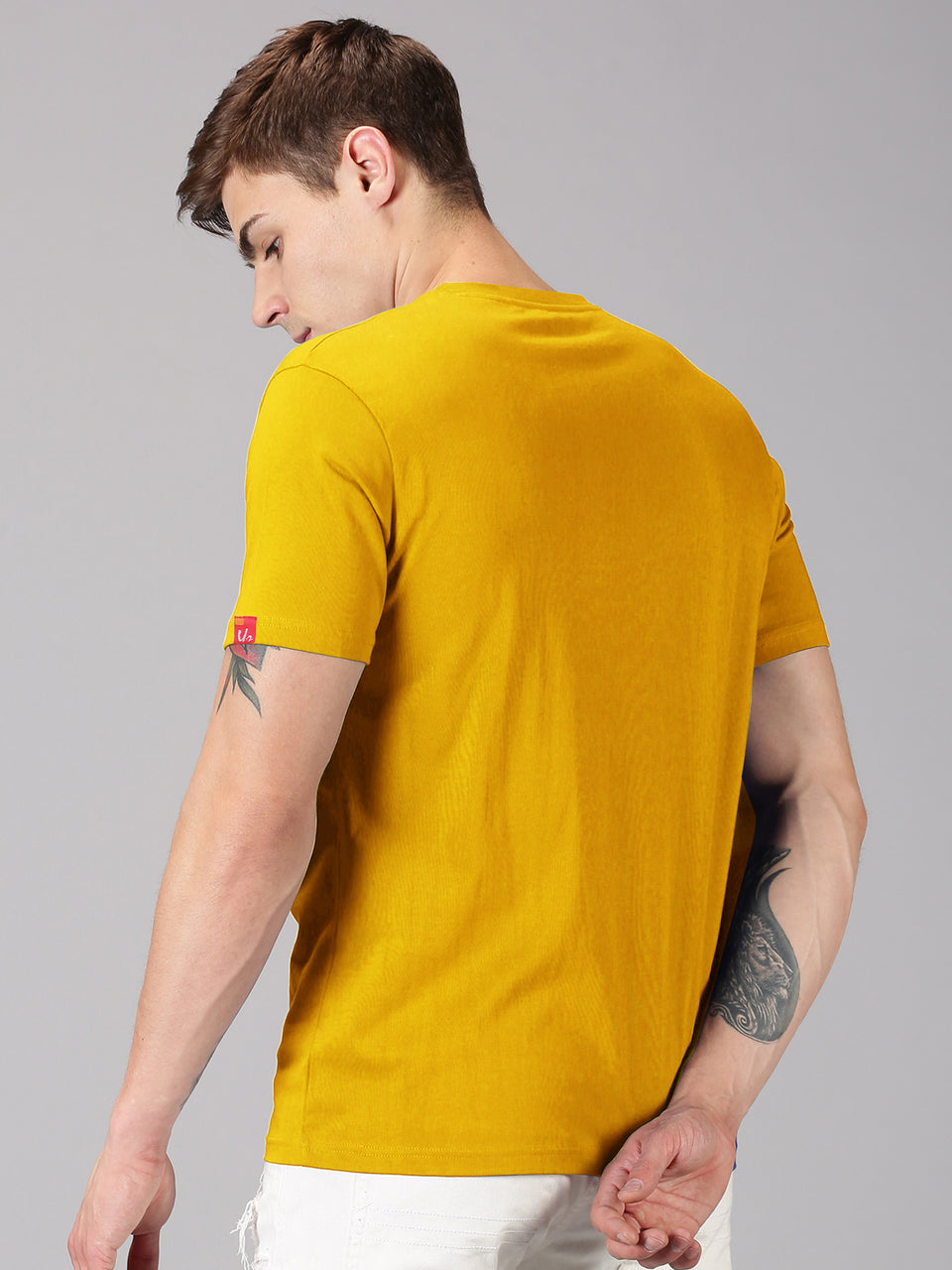Men  Yellow Printed Trendy Round Neck Organic Cotton Half Sleeve Casual T-Shirt