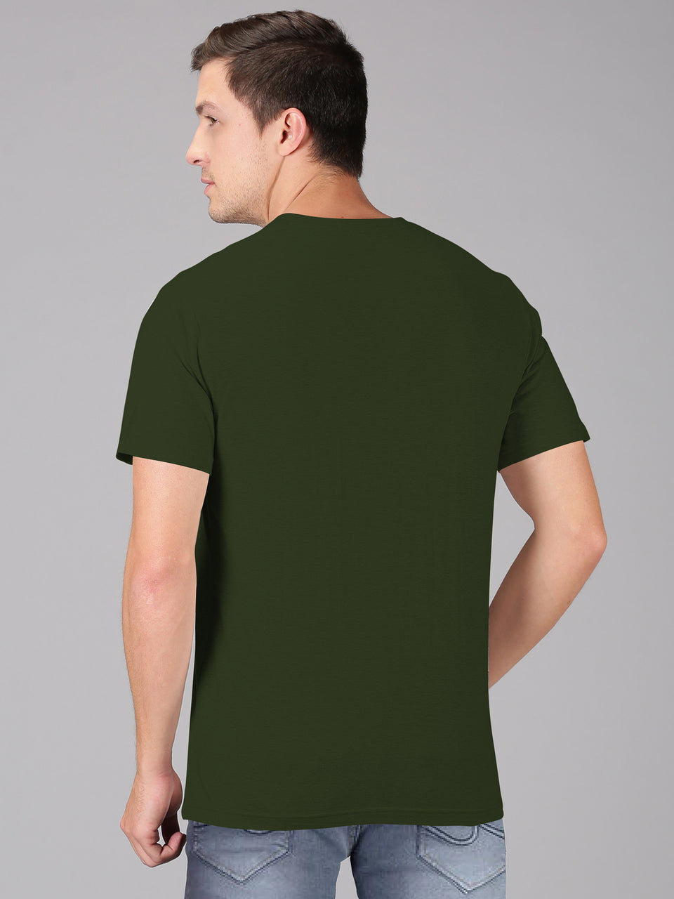 Men Dark Olive Printed Trendy Round Neck Organic Cotton Half Sleeve Casual T-Shirt