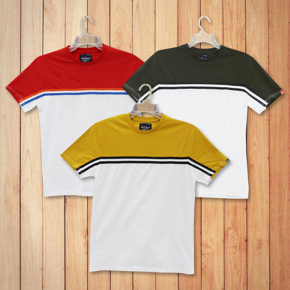 Men Color Blocked Round Neck Regular Fit Casual Tshirt Combo Pack of 3 (Red, Green, Yellow)