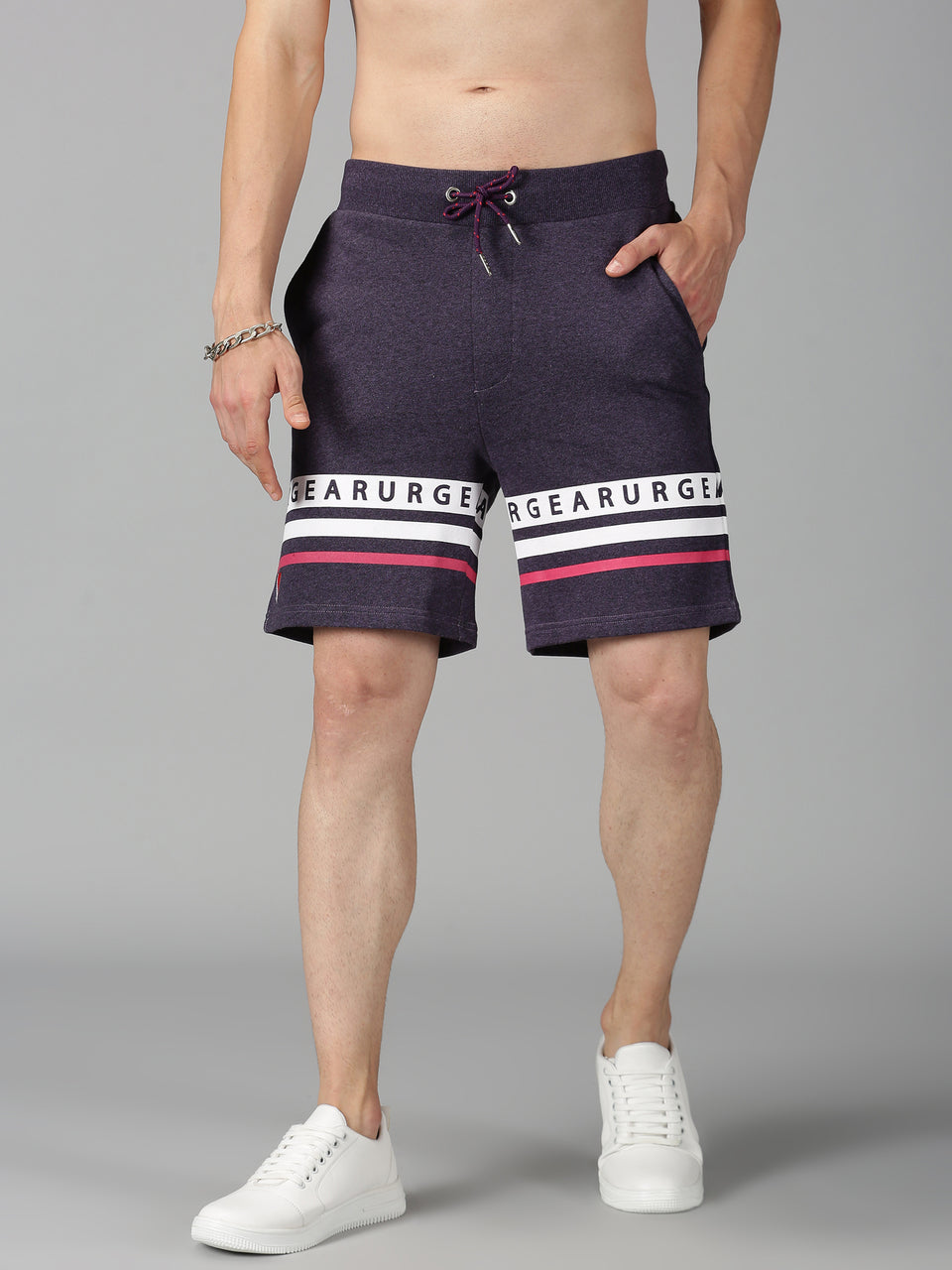 Men Purple Striped Organic Cotton Regular Fit Stretchable Basic Shorts