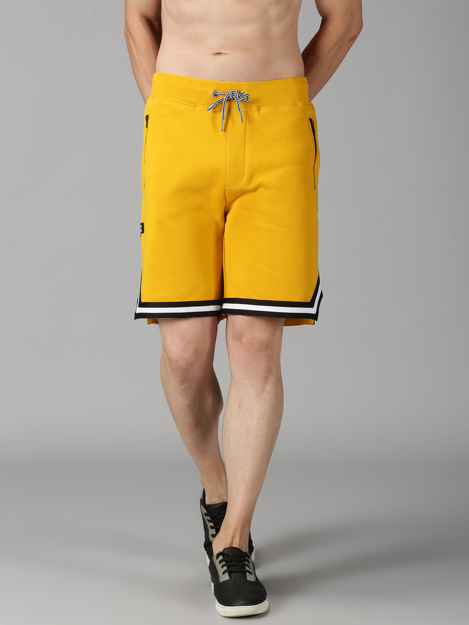 Men Yellow Solid Organic Cotton Regular Fit Casual Baggy Shorts