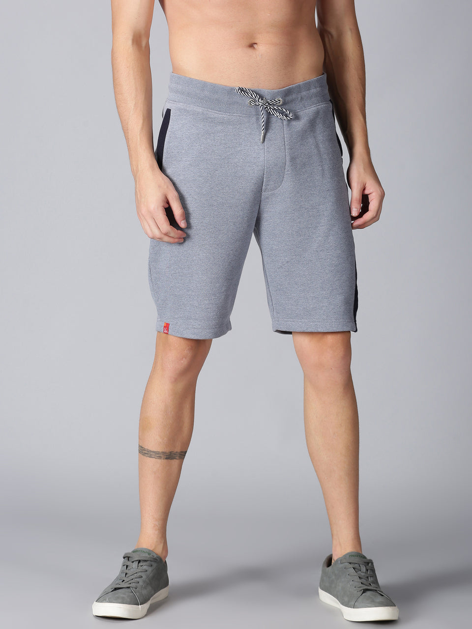 Men Grey Black Colorblocked Organic Cotton Stretchable Basic Shorts