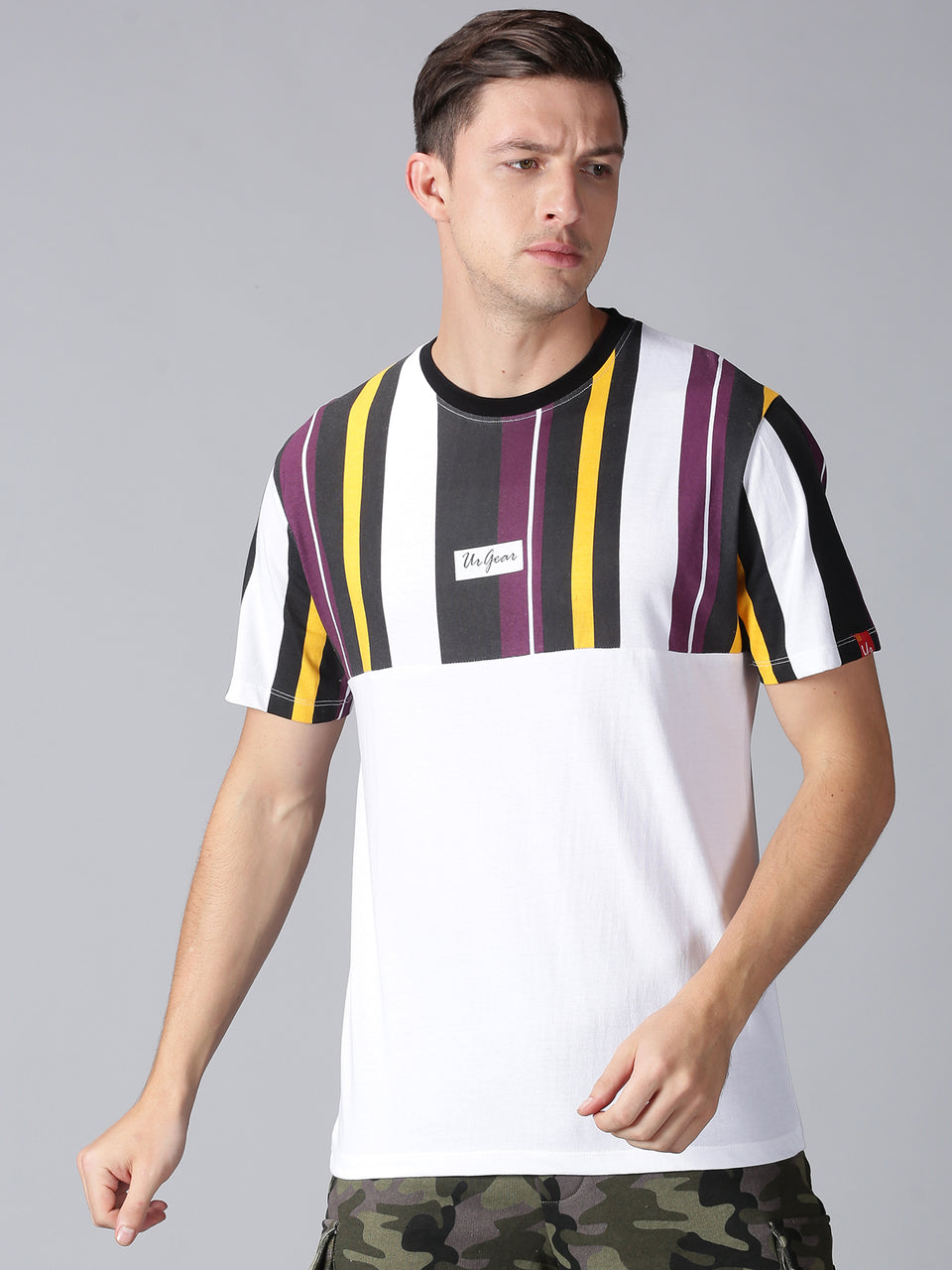 Men White & Multicolor Cotton Round Neck T-shirt