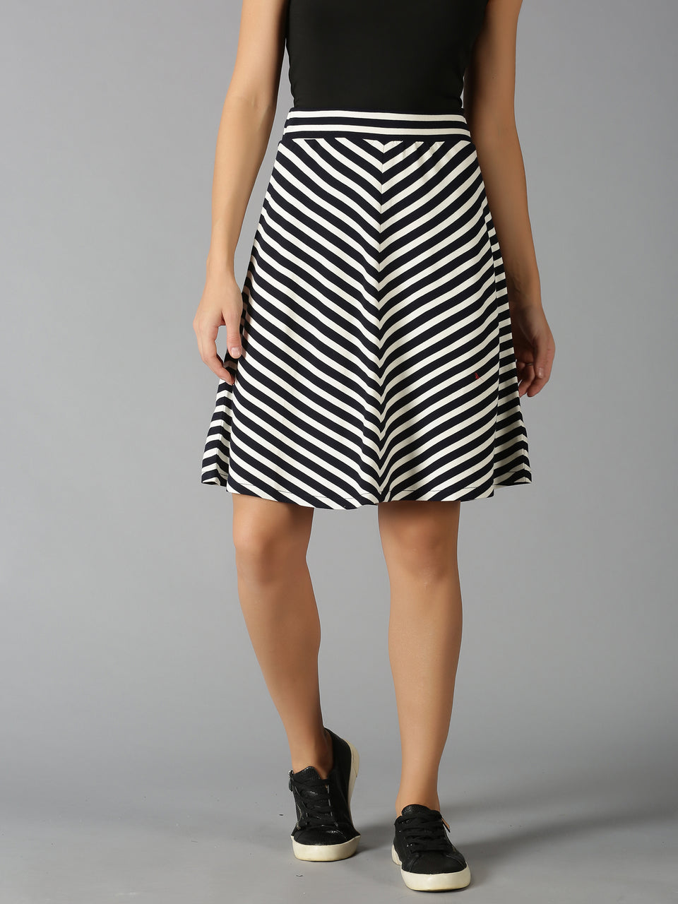 Women Black & White Striped Regular Skirt