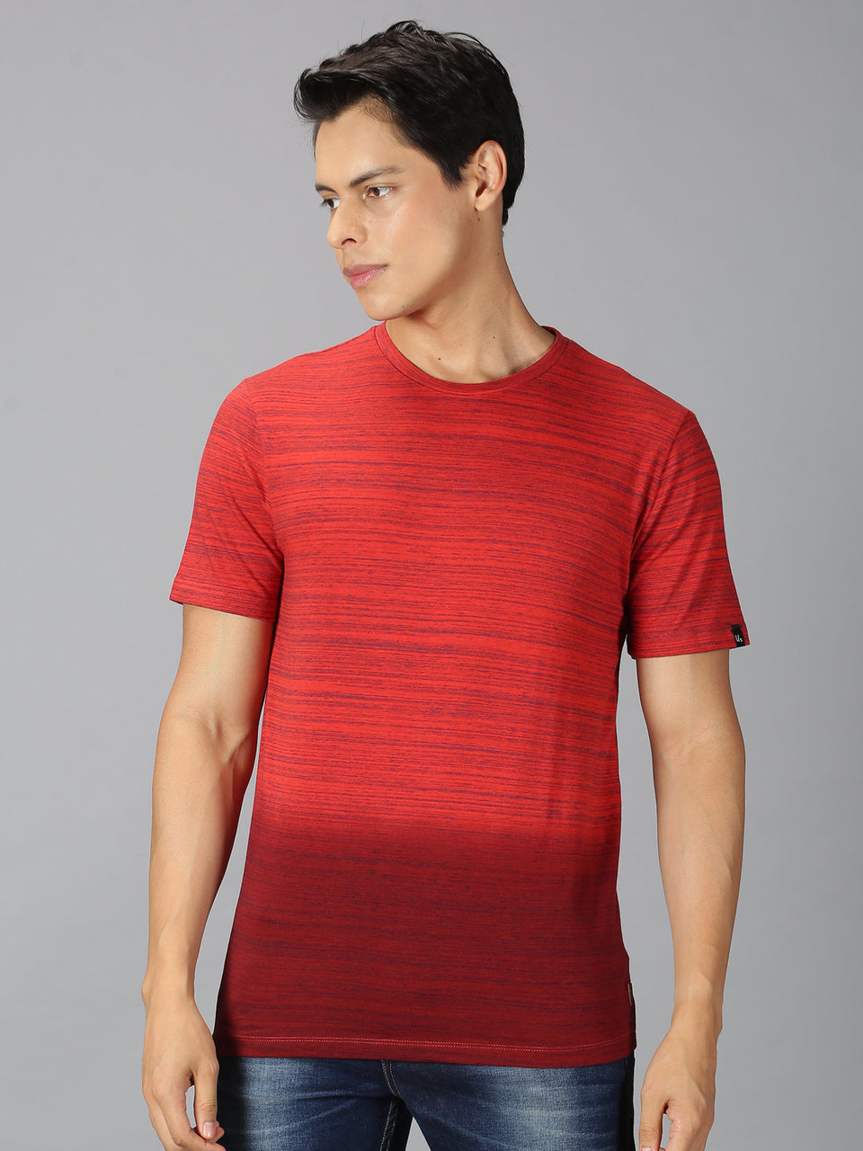 Men Red Dip Dyed Round Neck Pure Cotton Half Sleeve Casual T-Shirt