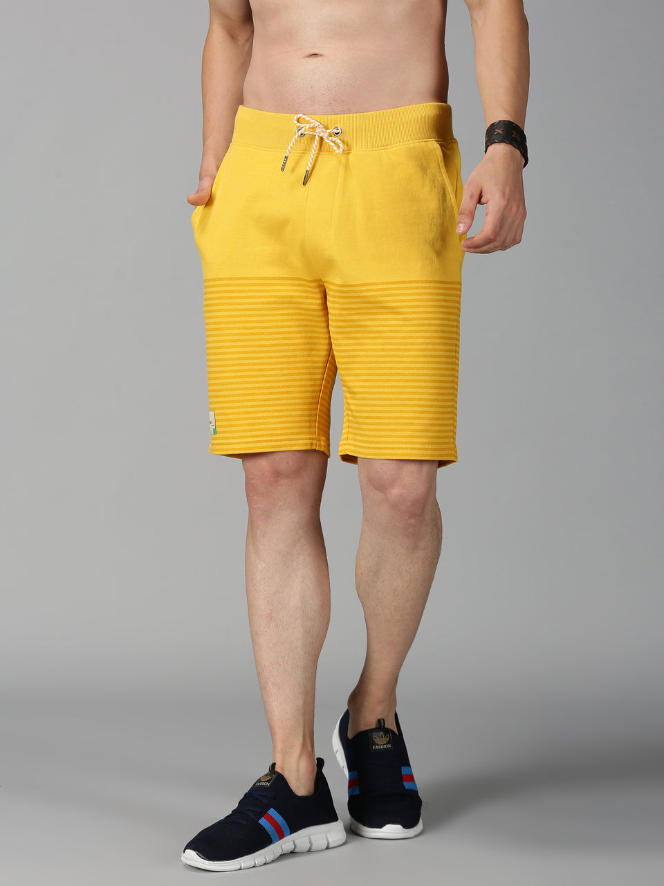 Men Yellow Striped Organic Cotton Stretchable Regular Fit Casual Baggy Shorts