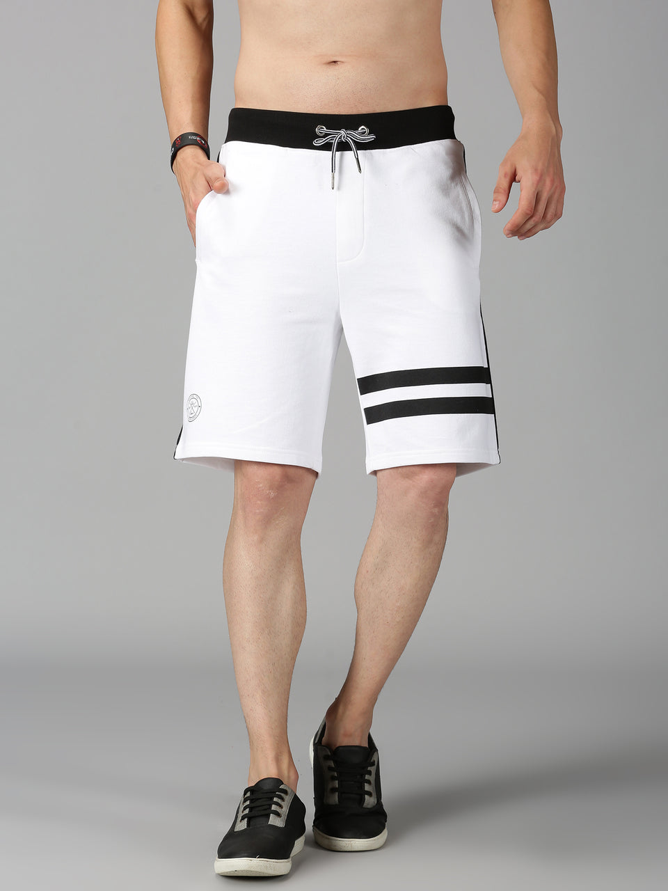 Men White Black Colorblocked Organic Cotton Stretchable Regular Shorts