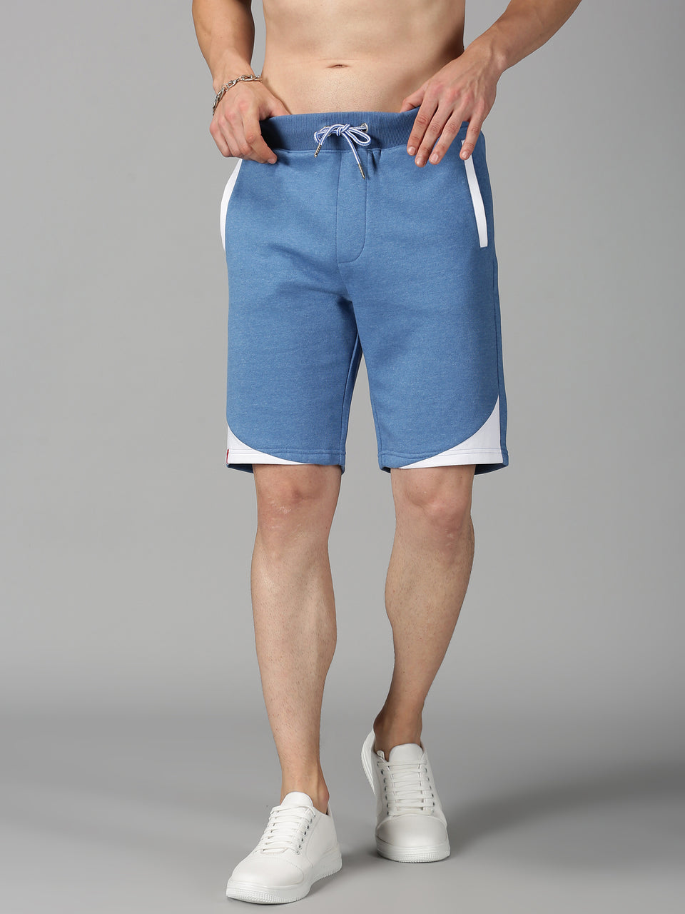 Men Blue Colorblocked Organic Cotton Stretchable Regular Fit Basic Shorts