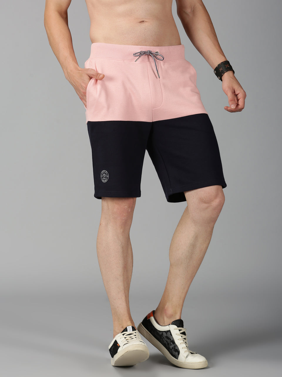 Men Pink Navy Colorblocked Organic Cotton Stretchable Regular Shorts