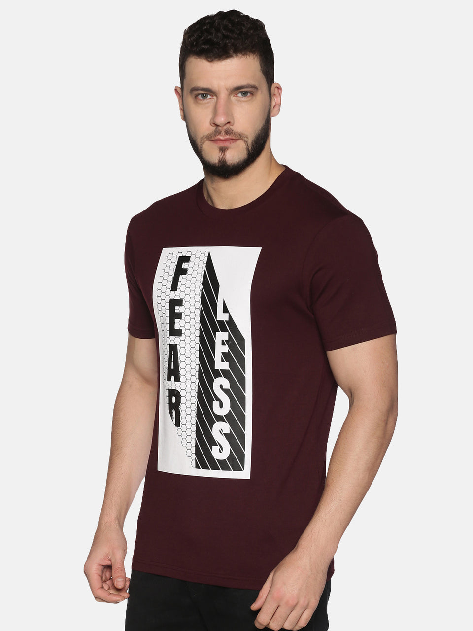 Men Maroon Front Typographic Printed Round Neck Organic Pure Cotton Half Sleeve Regular Fit Casual T-Shirt