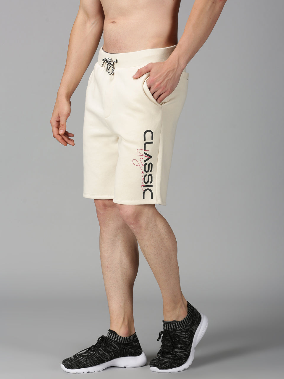 Men Beige Typography Organic Cotton Stretchable Regular Shorts