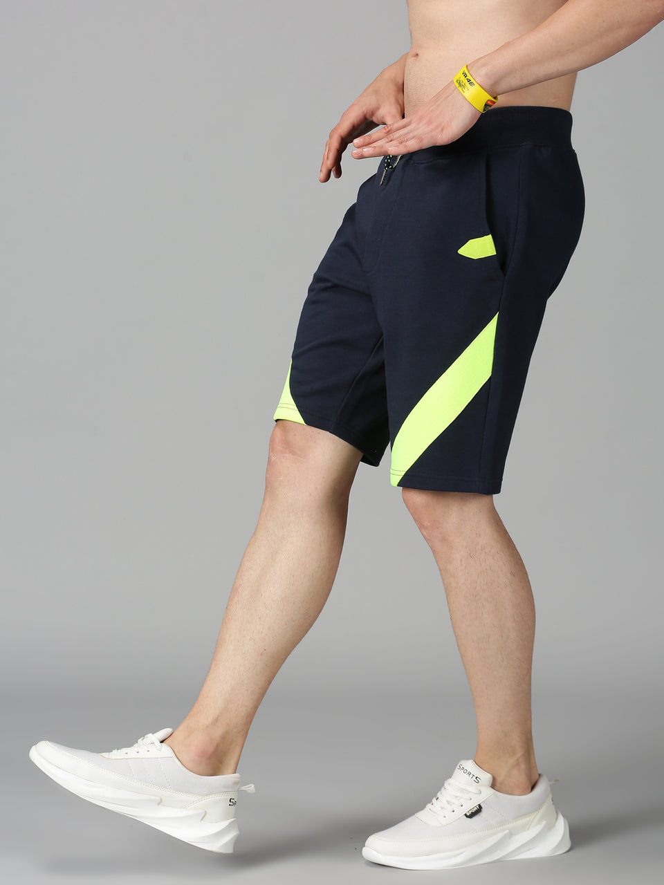 Men Navy Blue Colorblocked Regular Fit Stretchable Organic Cotton Regular Shorts