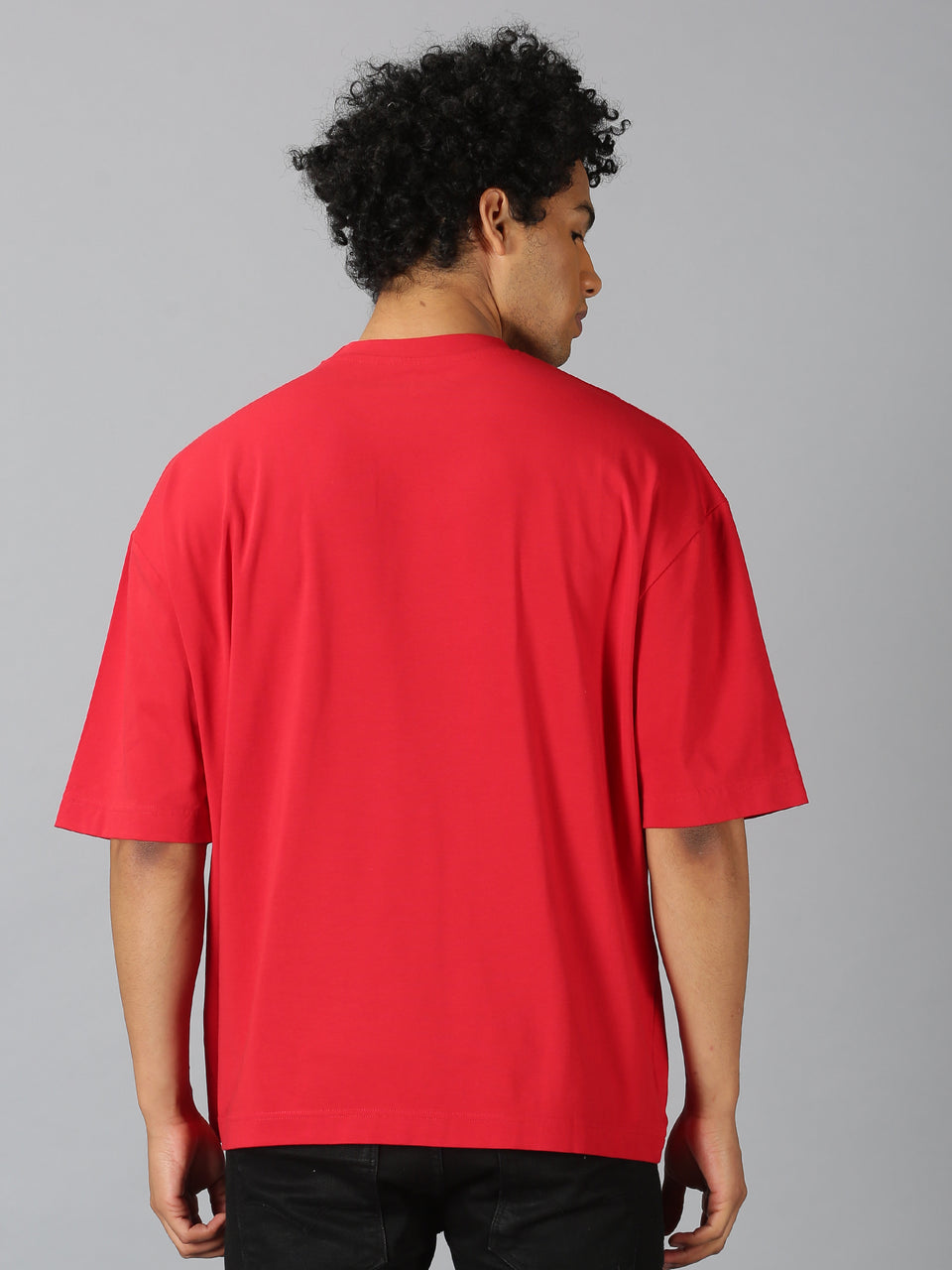 Men Red Logo Print Crew Neck T-shirt