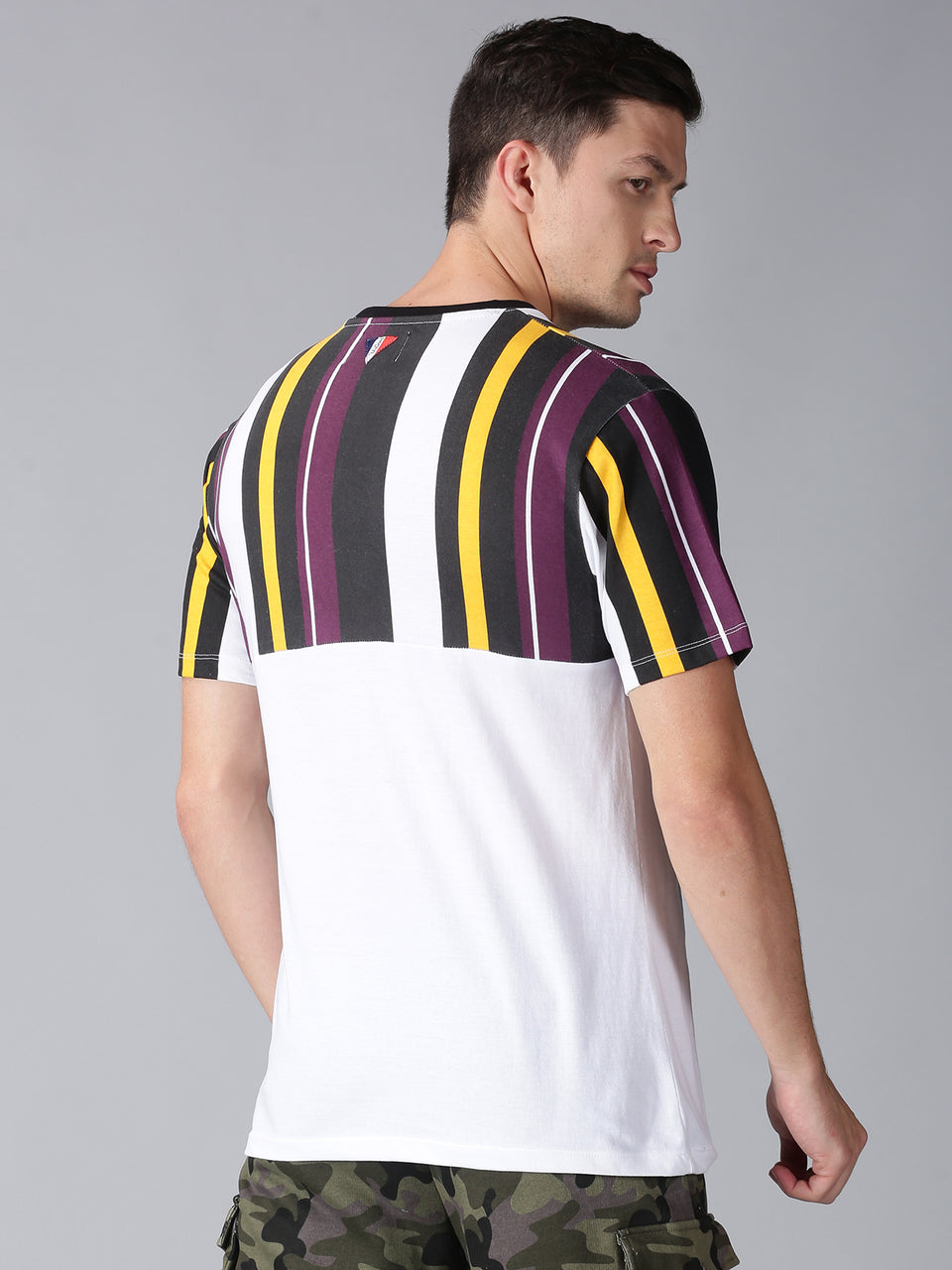 Men White & Multicolor Cotton Round Neck T-shirt