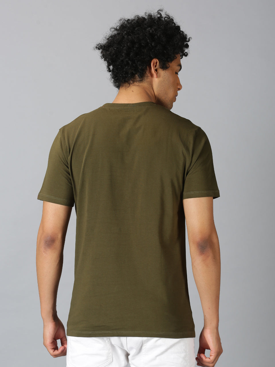 Men Dark Olive Printed Crew neck T-shirt