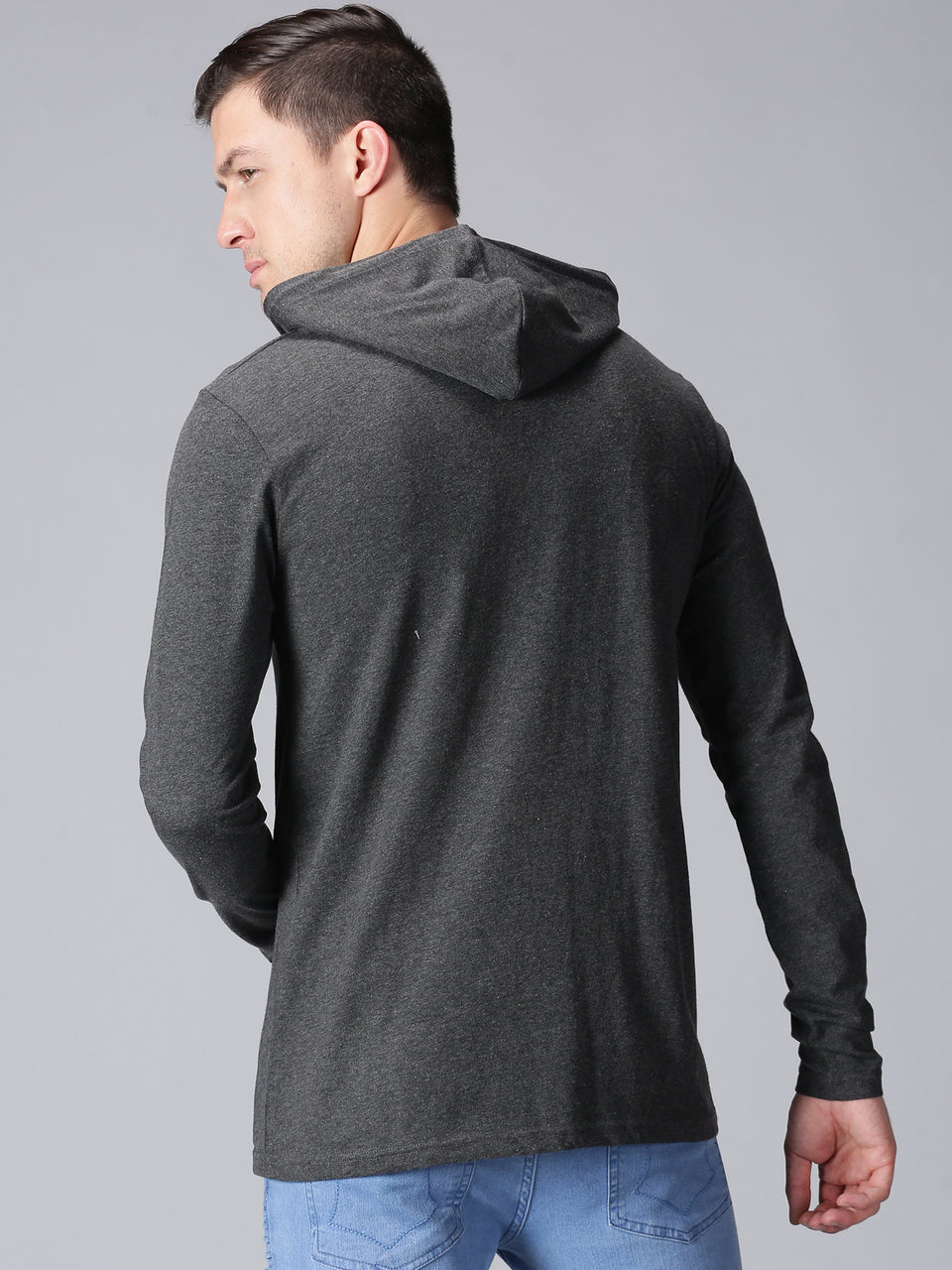 Men Dark Grey Pullover Hooded Sweatshirt