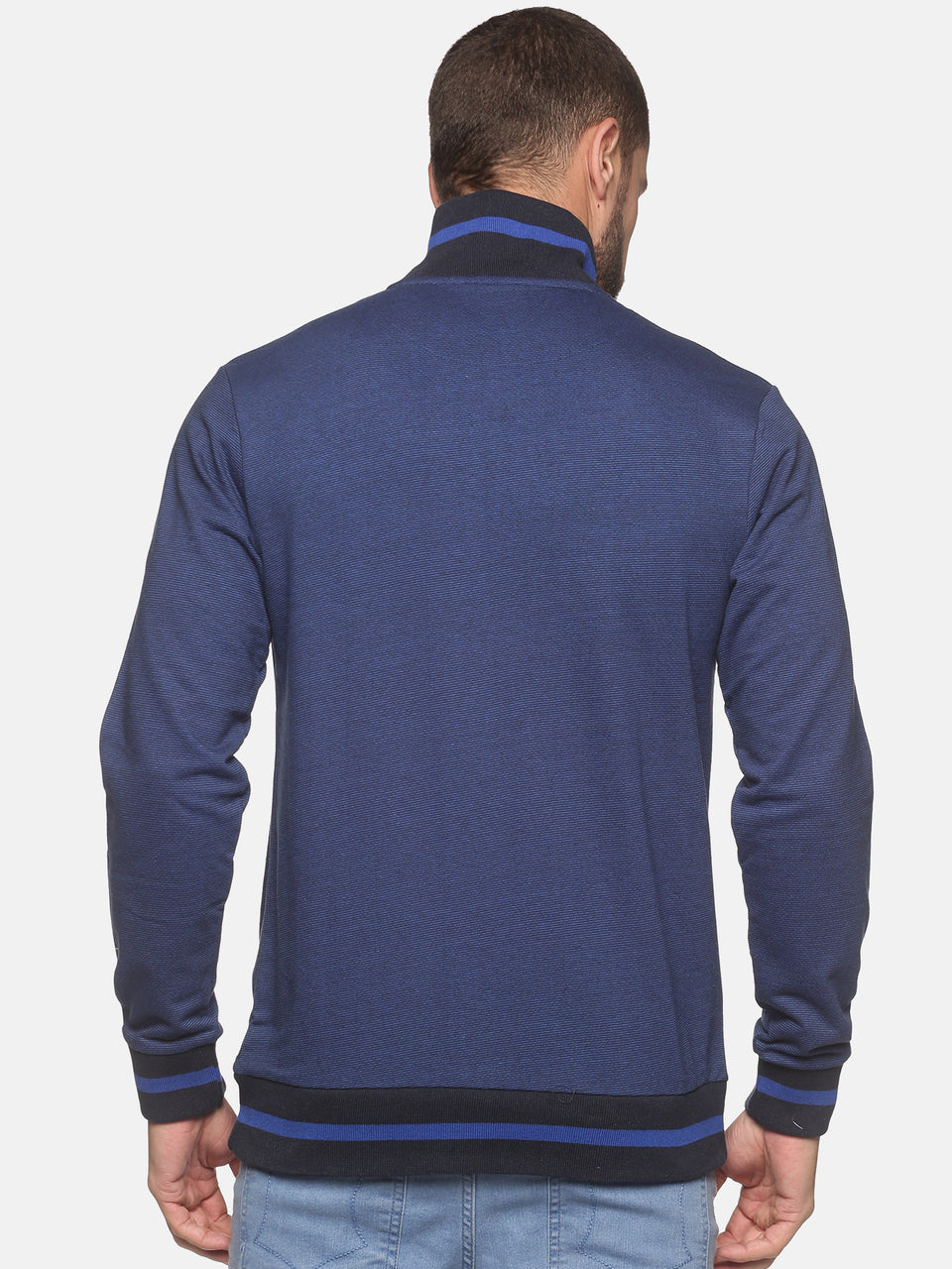 Men Blue Solid High Neck Regular Sweatshirt