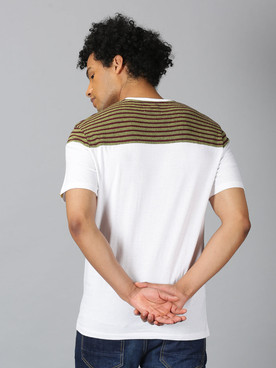 Men Green White Striped Organic Cotton Half Sleeve Round Neck Casual T-Shirt