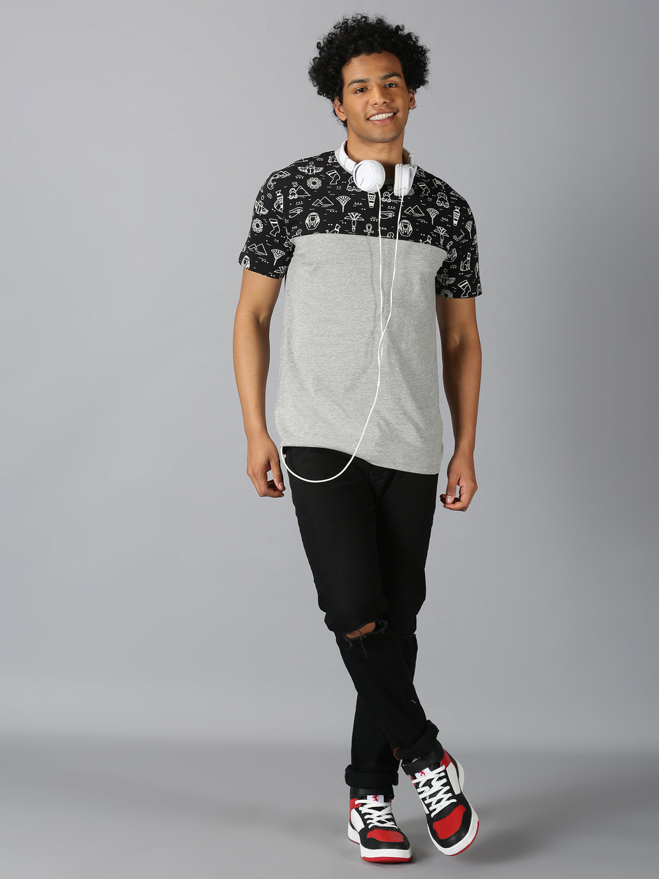 Men Black Printed  Crew neck T-shirt