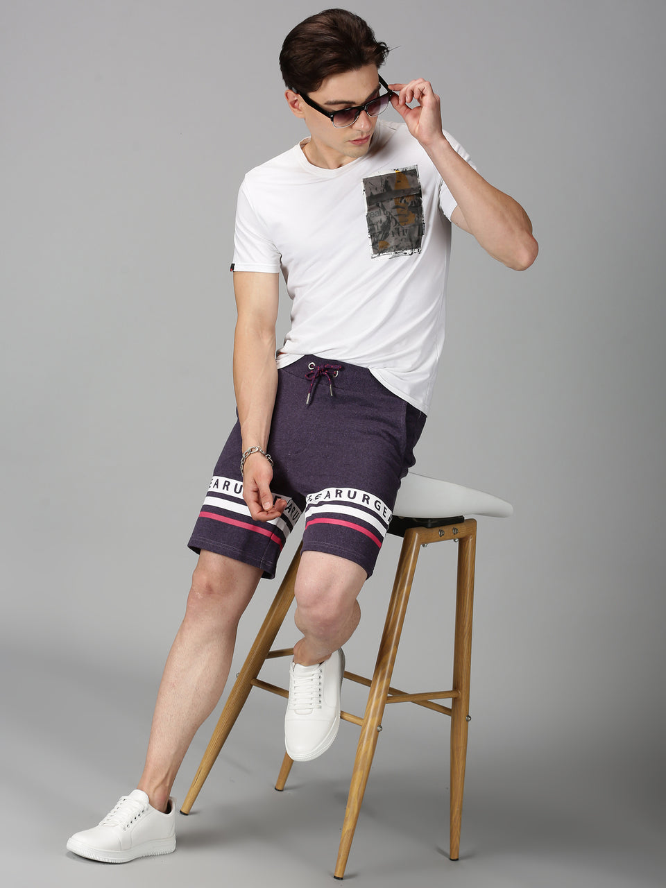 Men Purple Striped Organic Cotton Regular Fit Stretchable Basic Shorts
