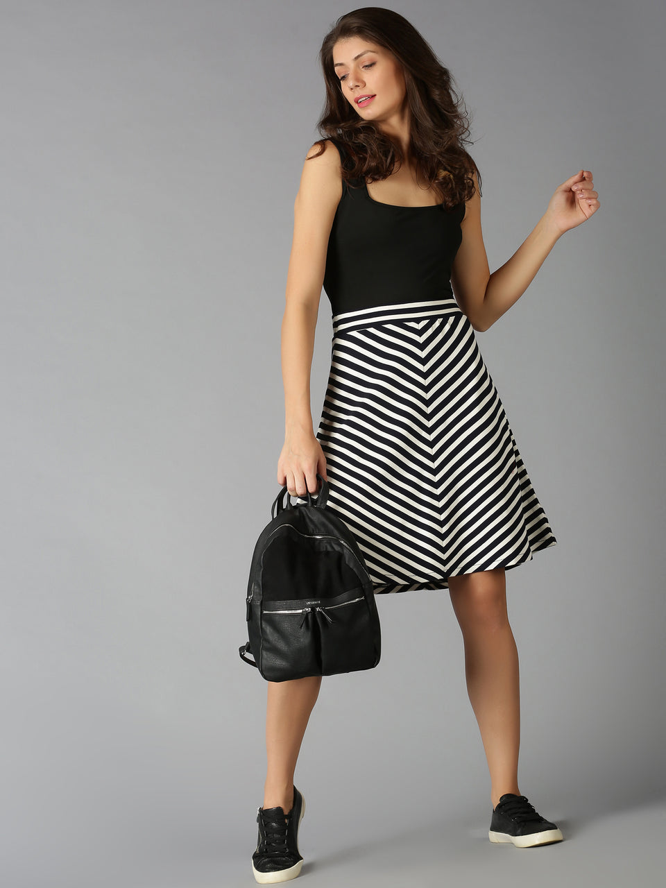 Women Black & White Striped Regular Skirt