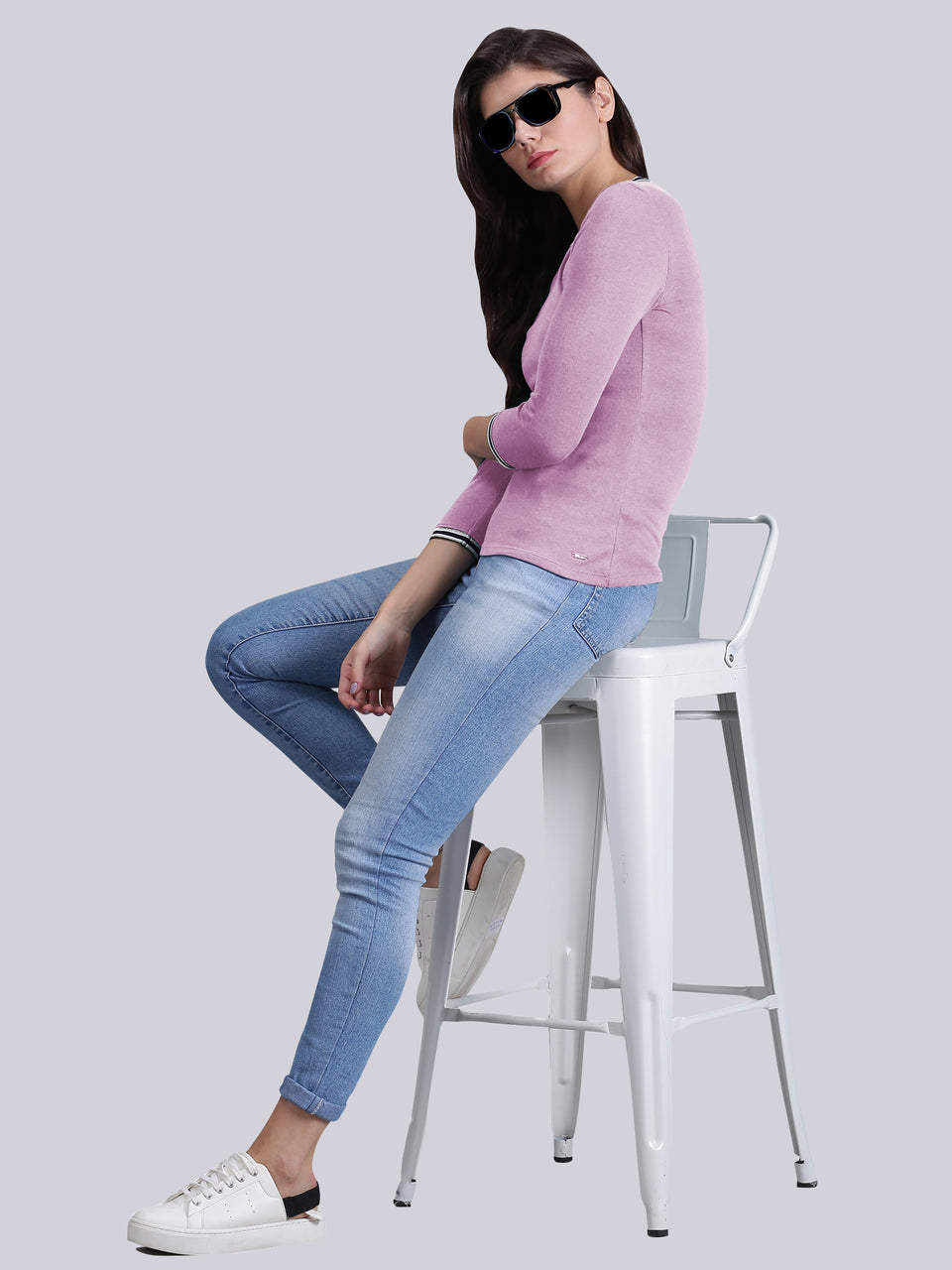 Women Pink Solid Round Neck Casual T-Shirt