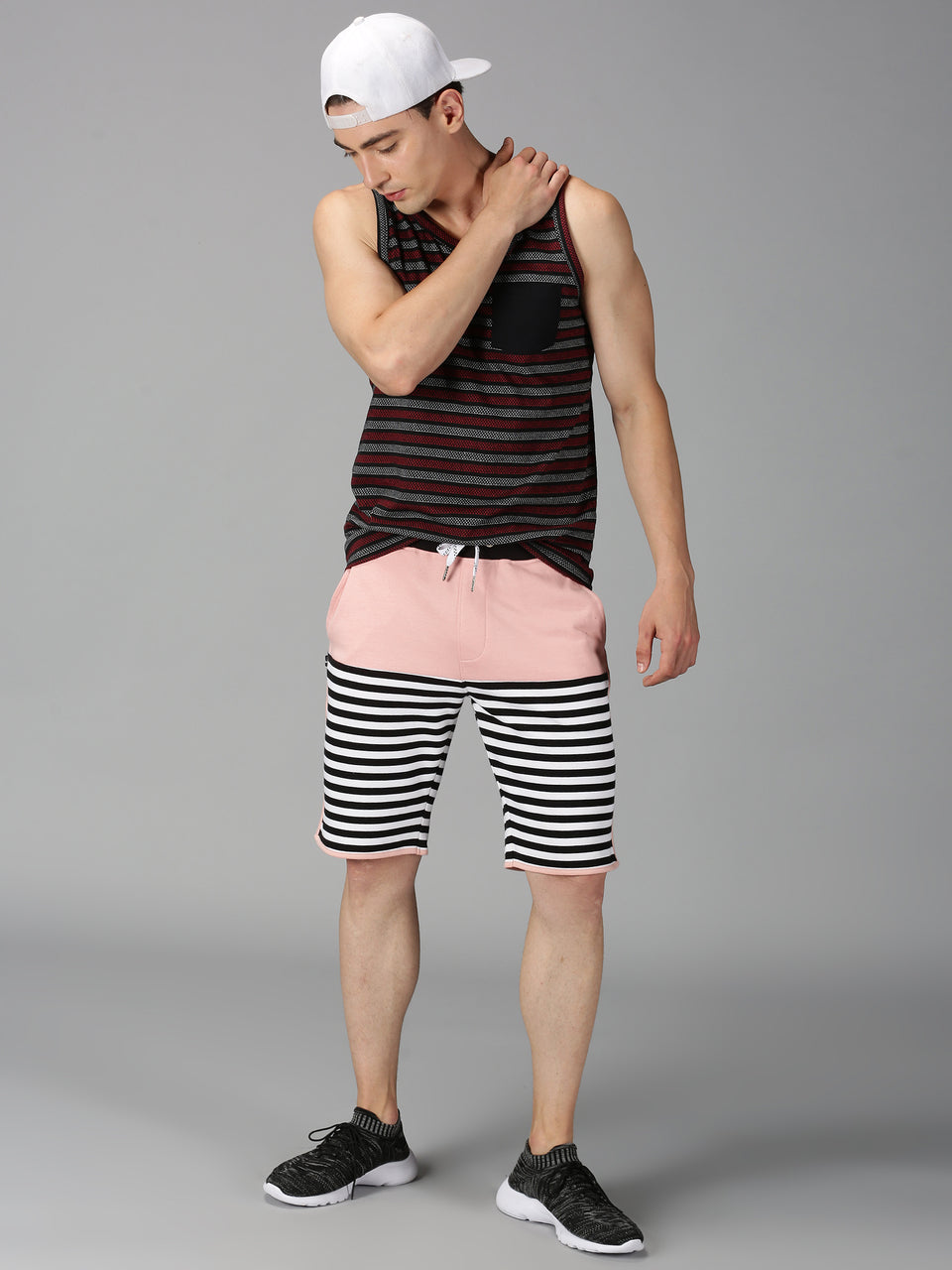Men Pink Striped Organic Cotton Stretchable Basic Regular Shorts