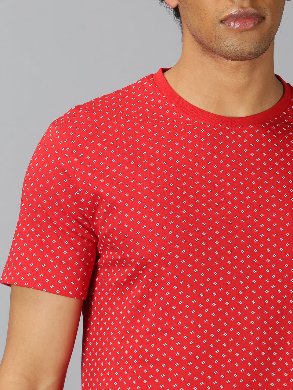 Men Red All Over Printed Round Neck Organic Pure Cotton Half Sleeve Regular Fit Casual T Shirt