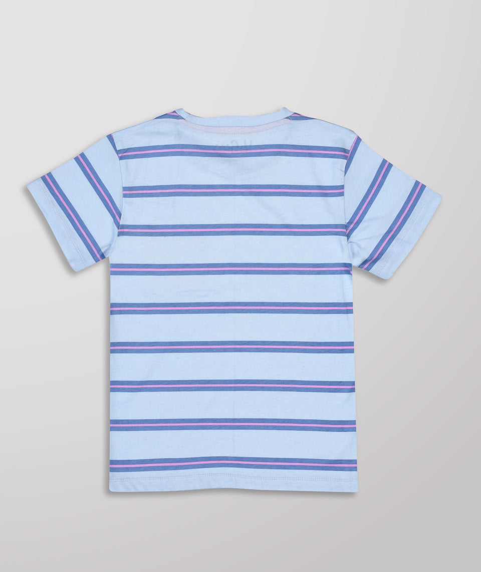 girls blue striped round neck t-shirt