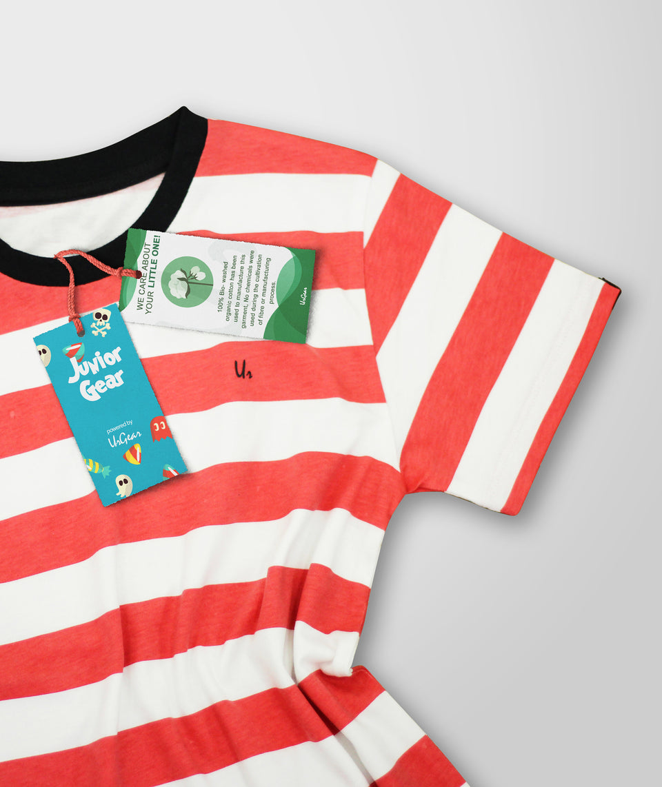 Kids Boys & Girls Red Striped Round Neck Casual T-Shirt