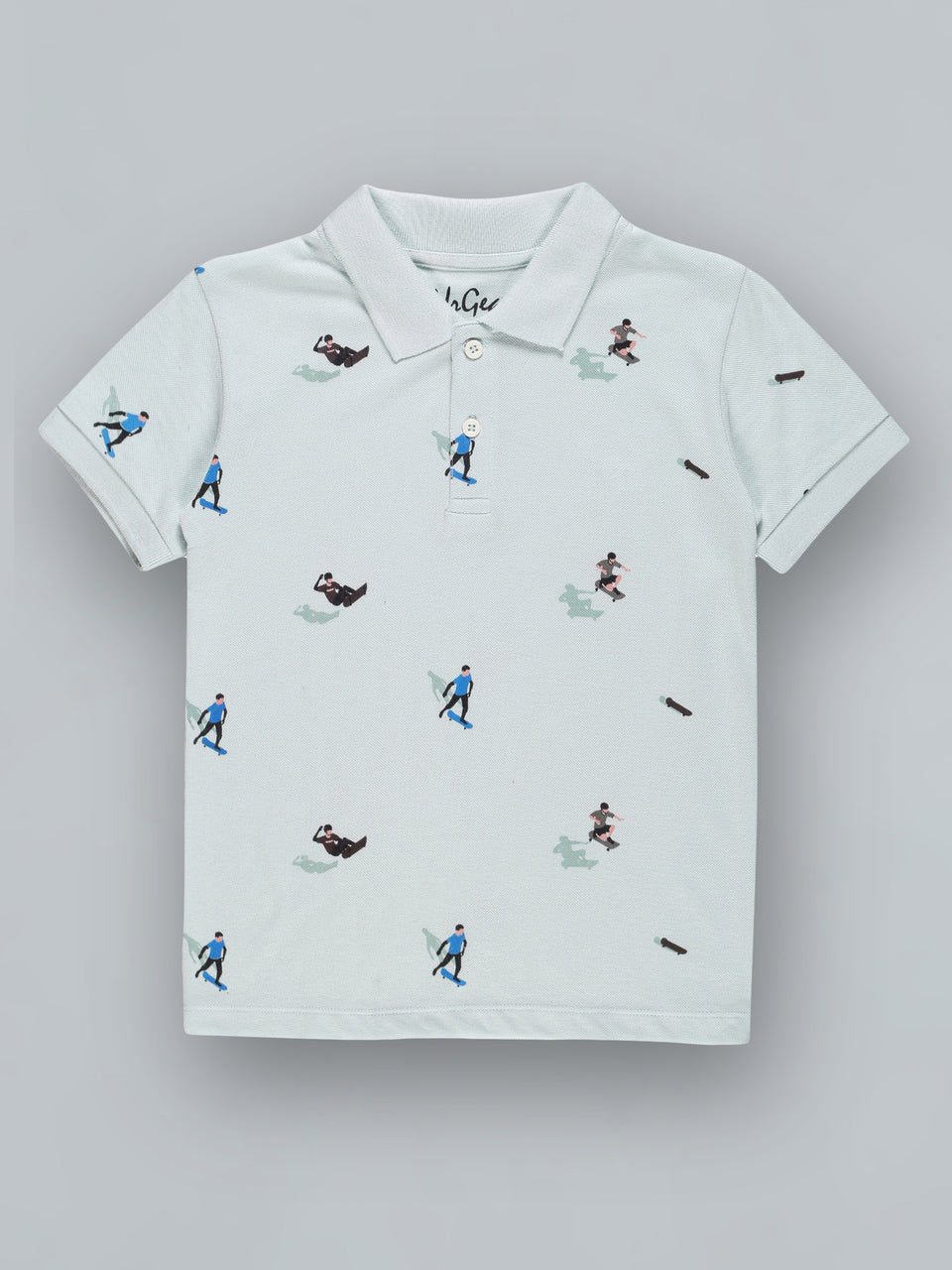 Boys Blue Printed Polo Neck T-shirt