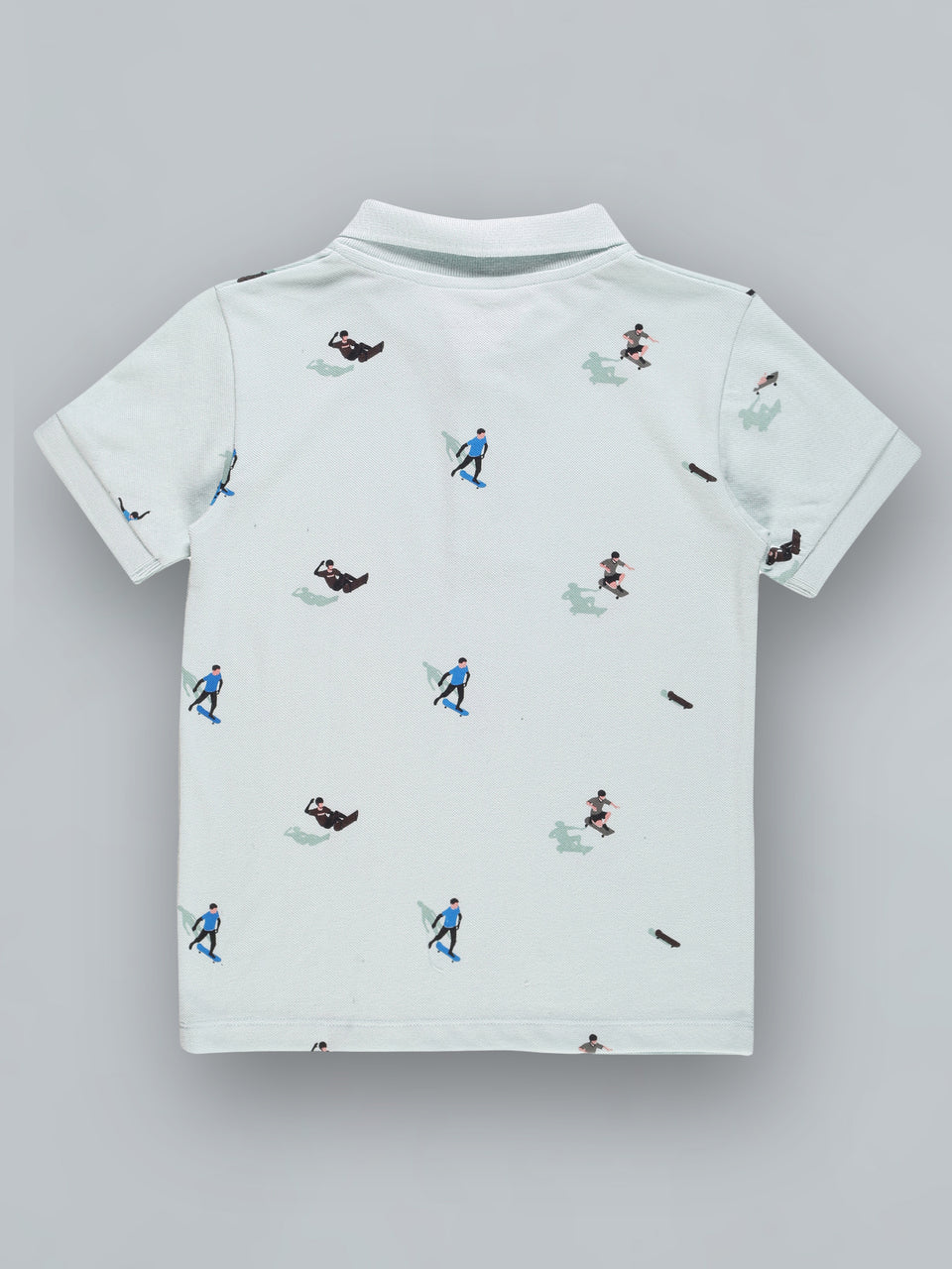 Boys Blue Printed Polo Neck T-shirt