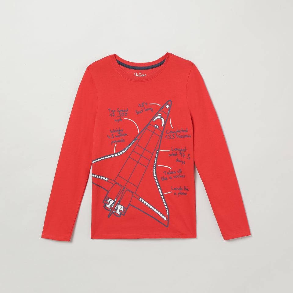 boys red printed round neck t-shirt