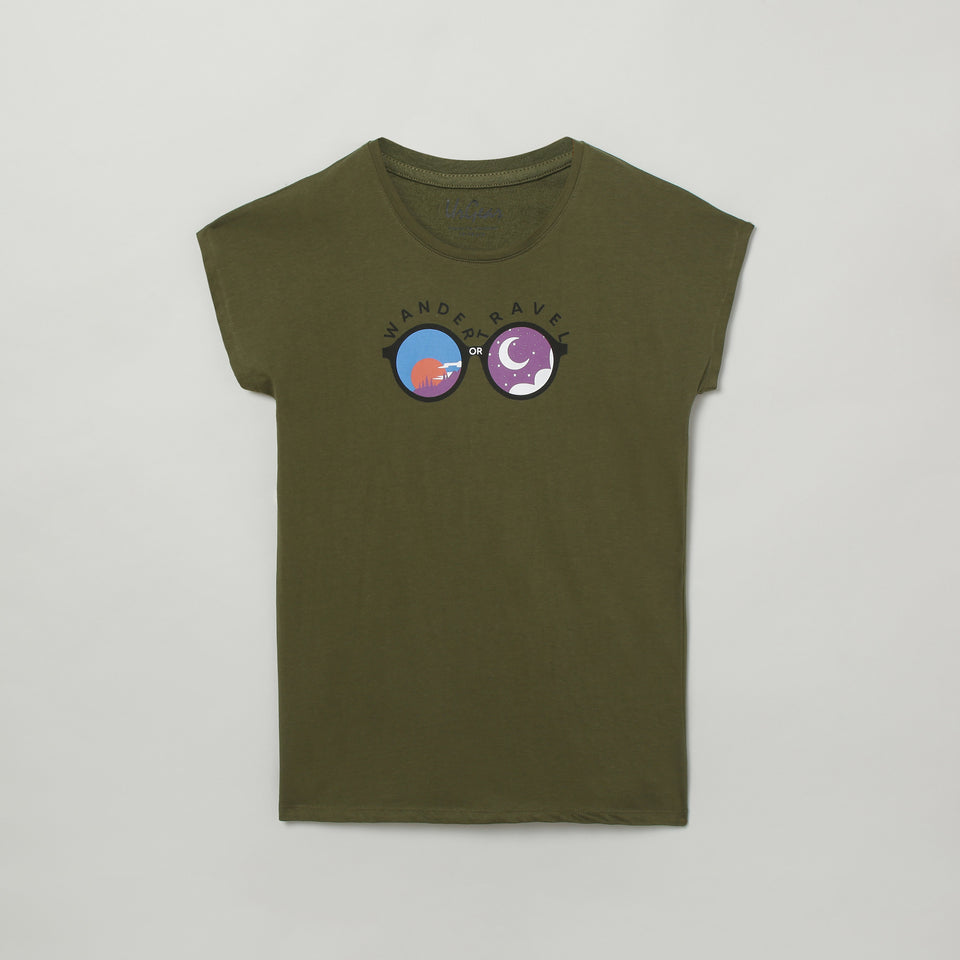 girls green printed round neck t-shirt