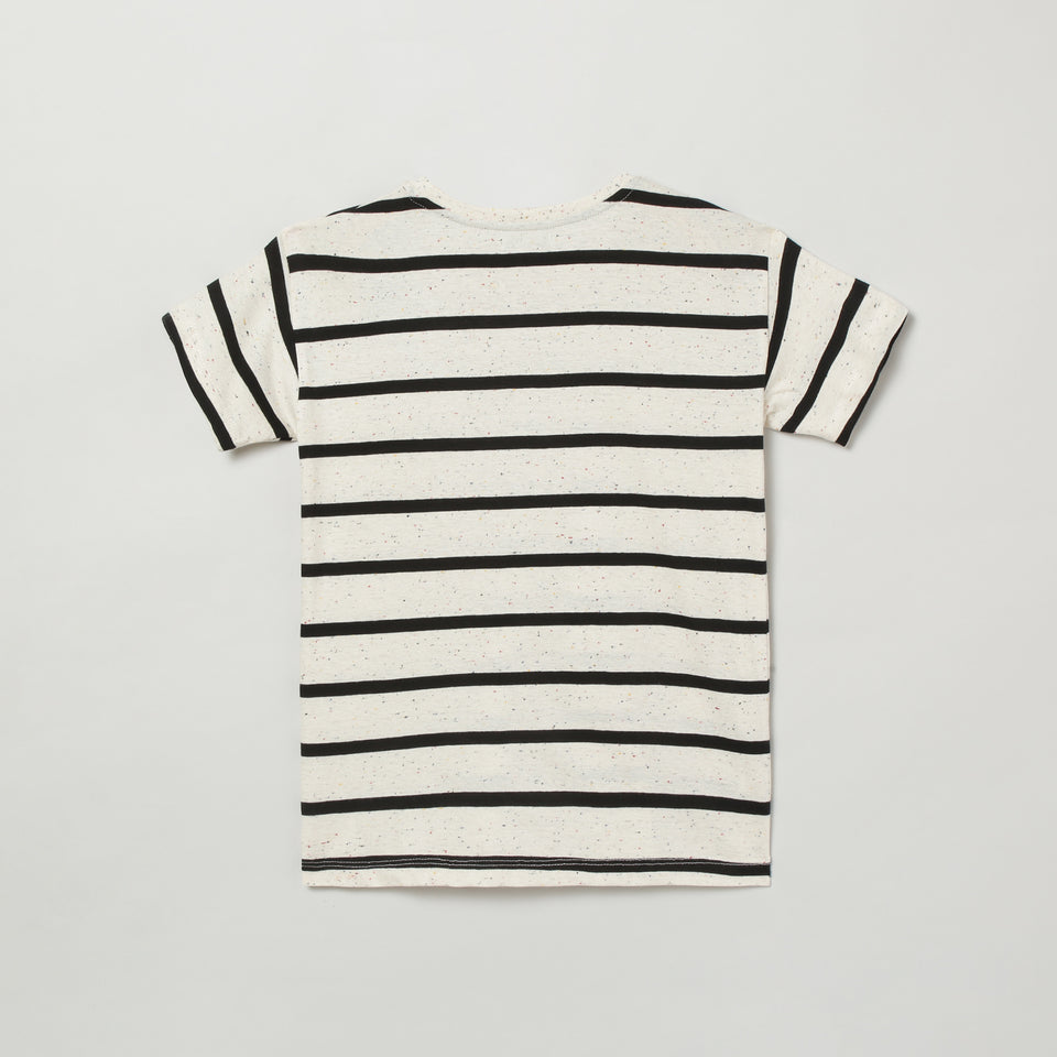 girls black & grey striped round neck t-shirt