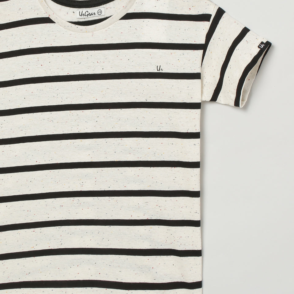 boys black & grey striped round neck t-shirt