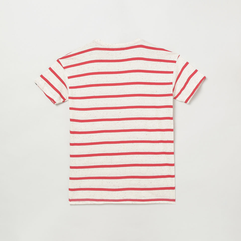 girls red & grey striped round neck t-shirt