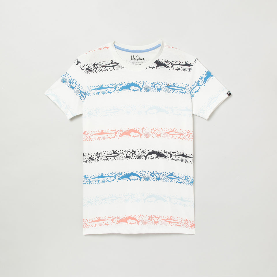 girls white multicolor printed round neck t-shirt