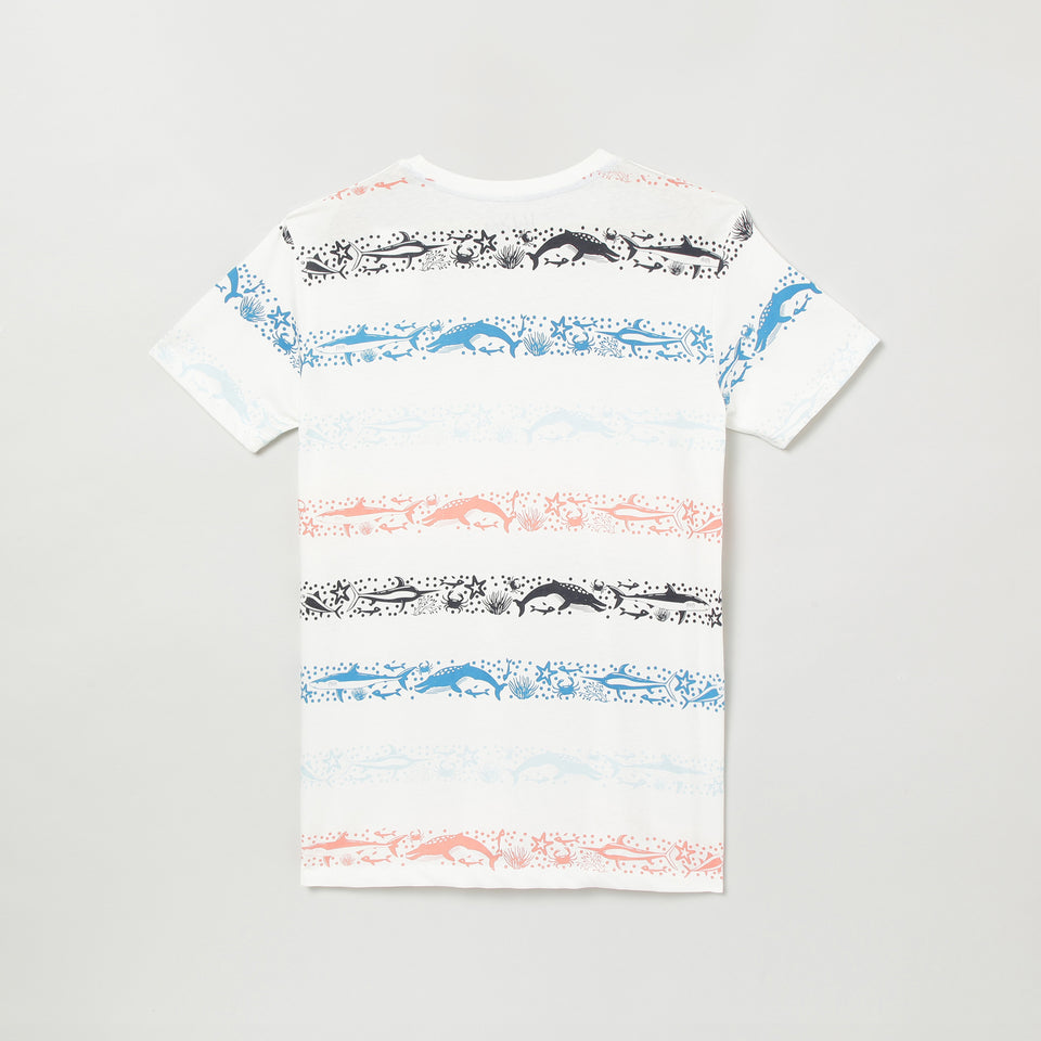 boys white multicolor printed round neck t-shirt