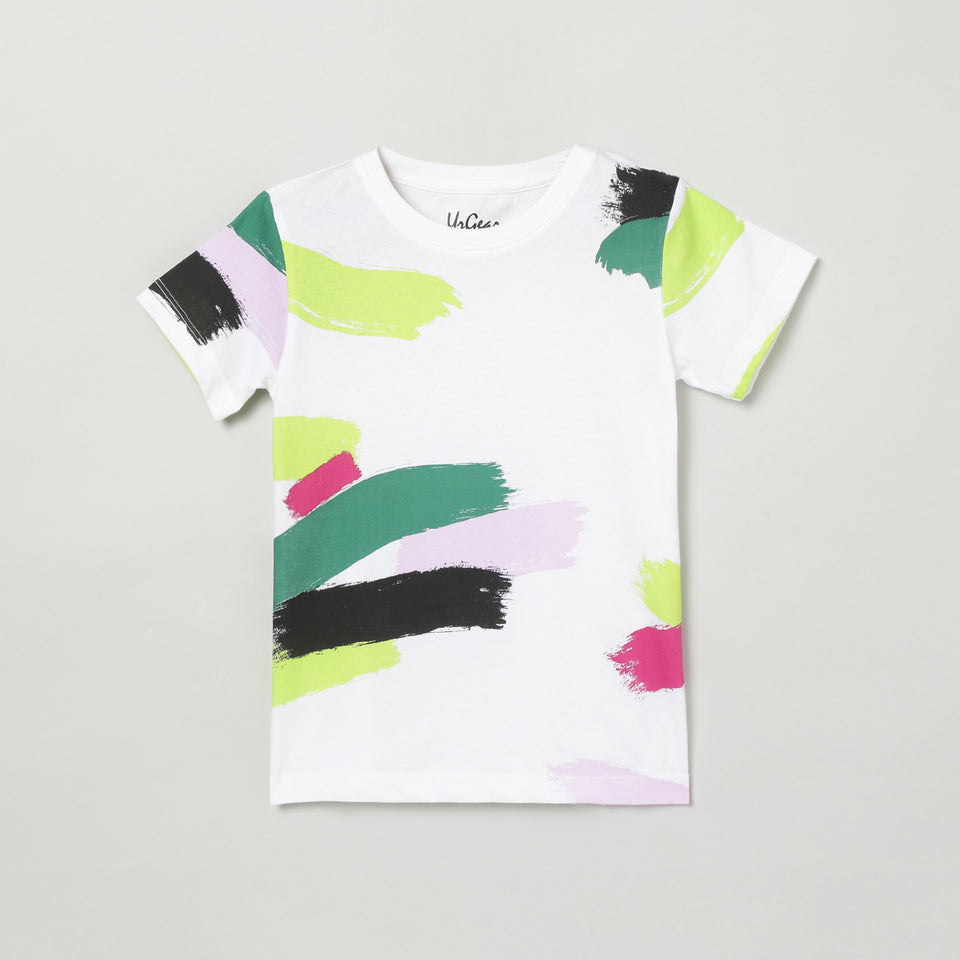 girls white paint splatter print half sleeve t-shirt