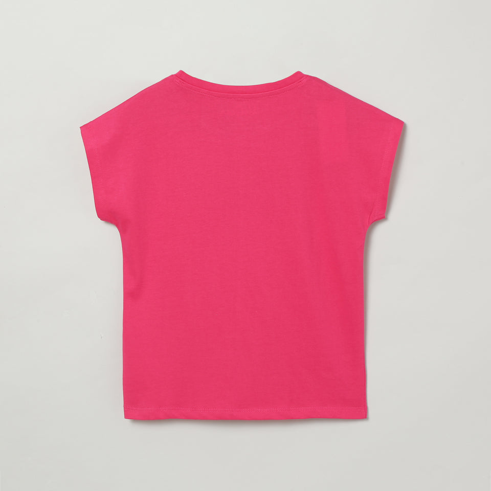 girls pink printed round neck t-shirt